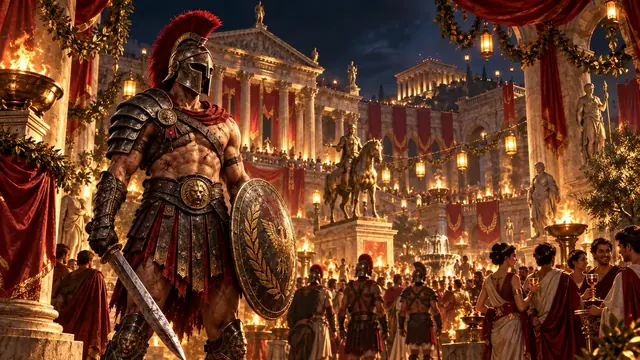 Concept art of a Roman festival at night